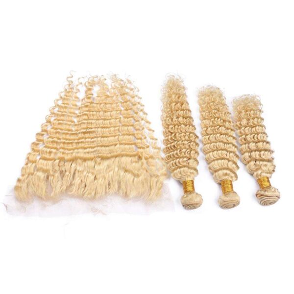 613 Blonde Deep Wave Human Hair Frontal with 2 Bundles