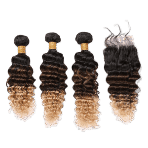 1B/4/27 Ombre Deep Wave Peruvian Human Hair Bundles with Lace Closure